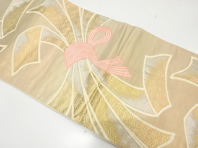 JAPANESE KIMONO / ANTIQUE FUKURO OBI / SILK / WOVEN NOSHI PATTERN